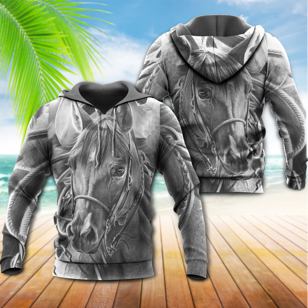 Grey Classic Elegant Horse Hoodie For Rustic Travel Casual Adventures And Gift Giving