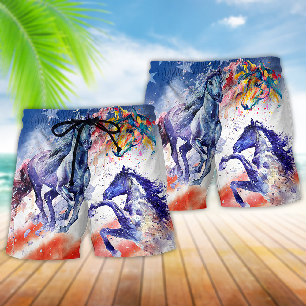 Horse Independence Day Spirit Beach Shorts Design View For Comfortable Resort And Beach Styling