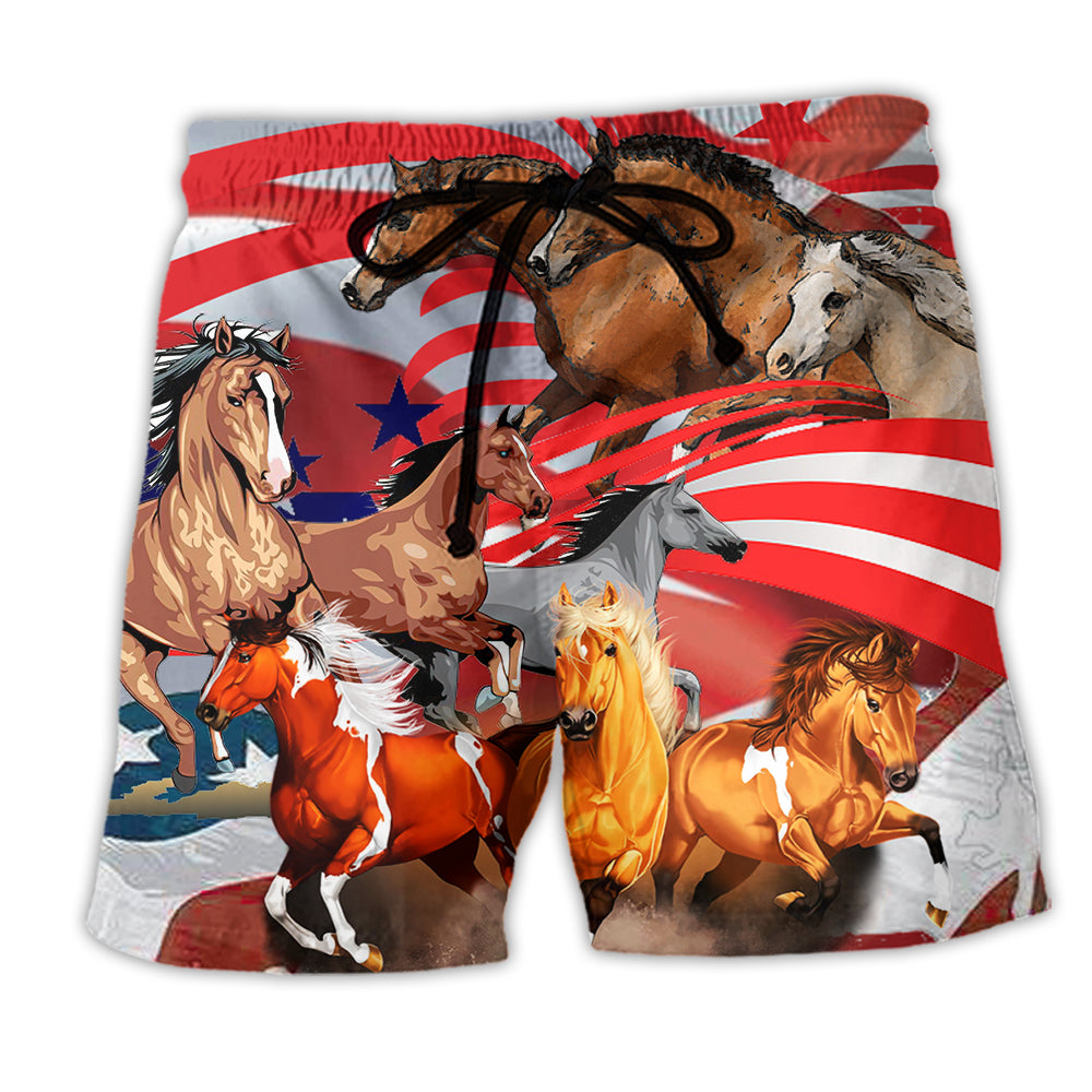 Horse Independence Day Freedom Beach Shorts For Outdoor Adventures And Thoughtful Seasonal Gifts