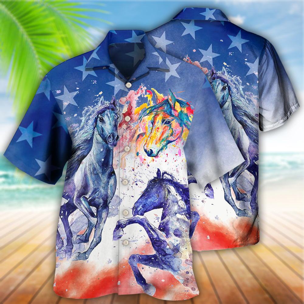 Horse Independence Day Hawaiian Shirt Pattern Detail For Vacation Travel And Daily Wear
