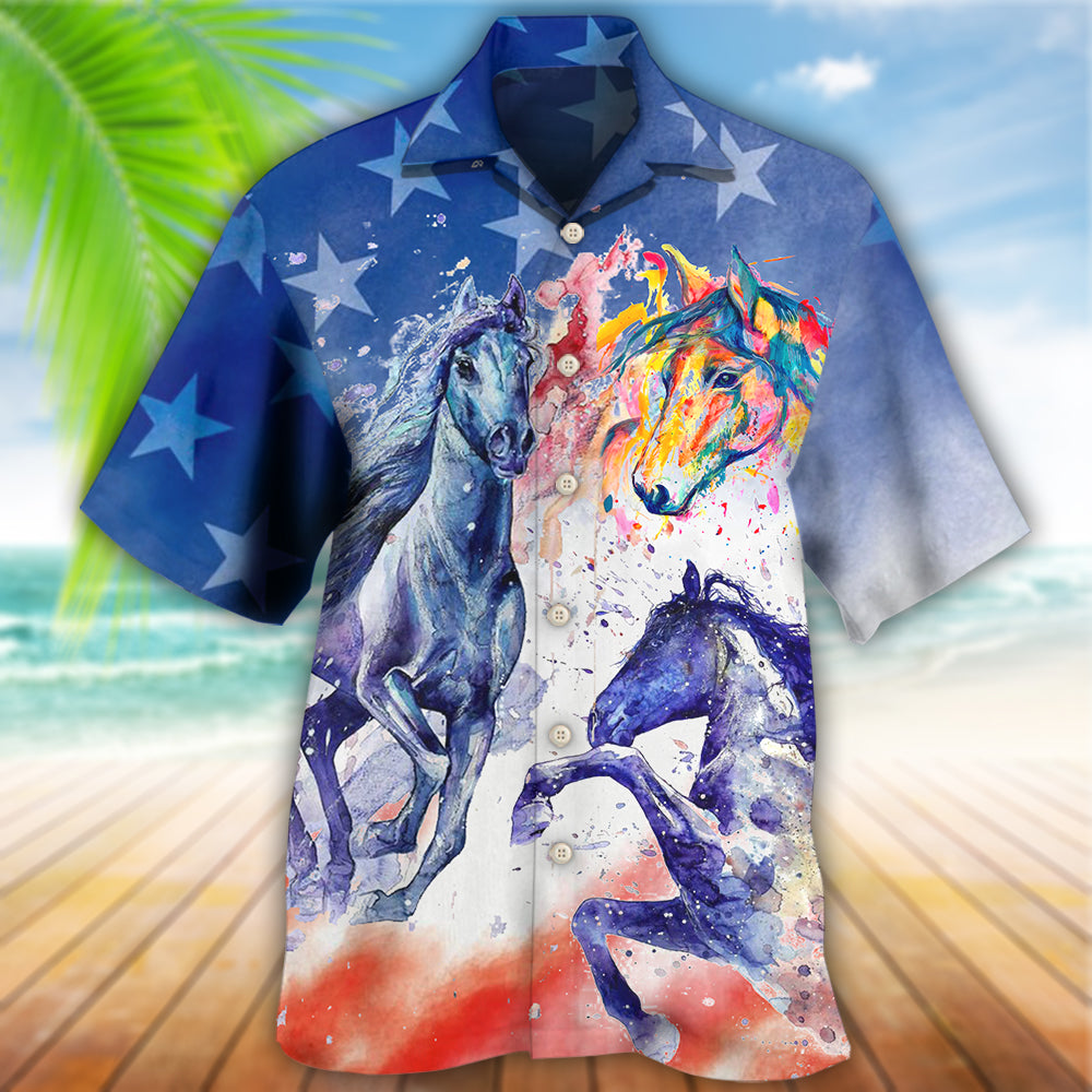 Horse Independence Day Hawaiian Shirt For Beach Parties And Weekend Getaways