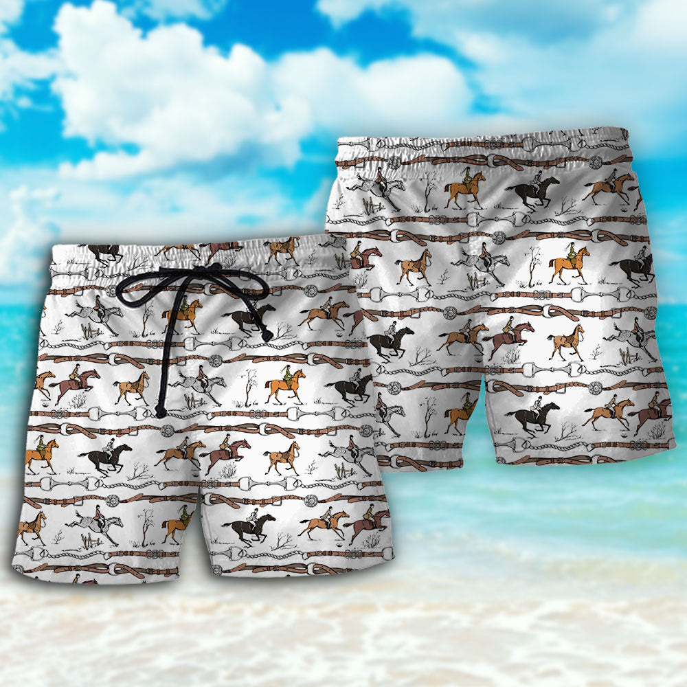 Jumping Horse Dynamic Equestrian Beach Shorts Design Detail For Casual Warm Weather Outfits