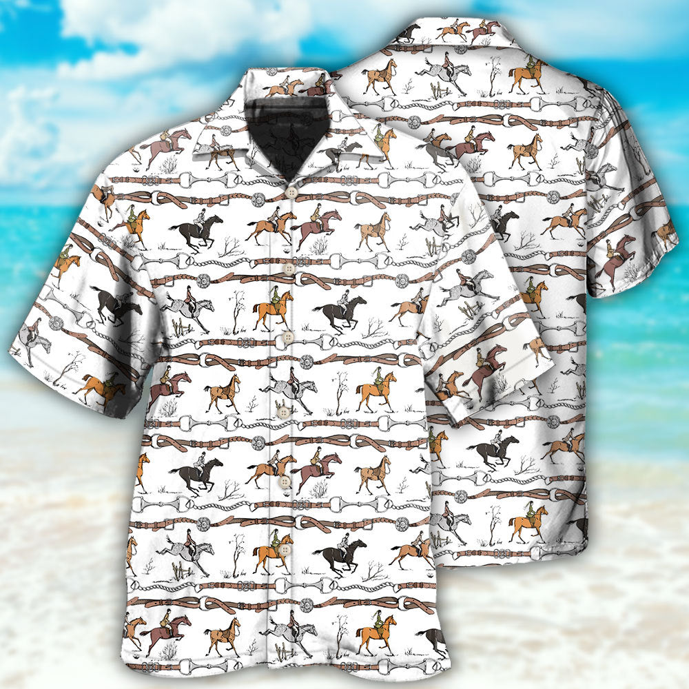 Elegant Horse Jumping Hawaiian Shirt For Animal Lovers, Beach Travel, And Casual Summer Style