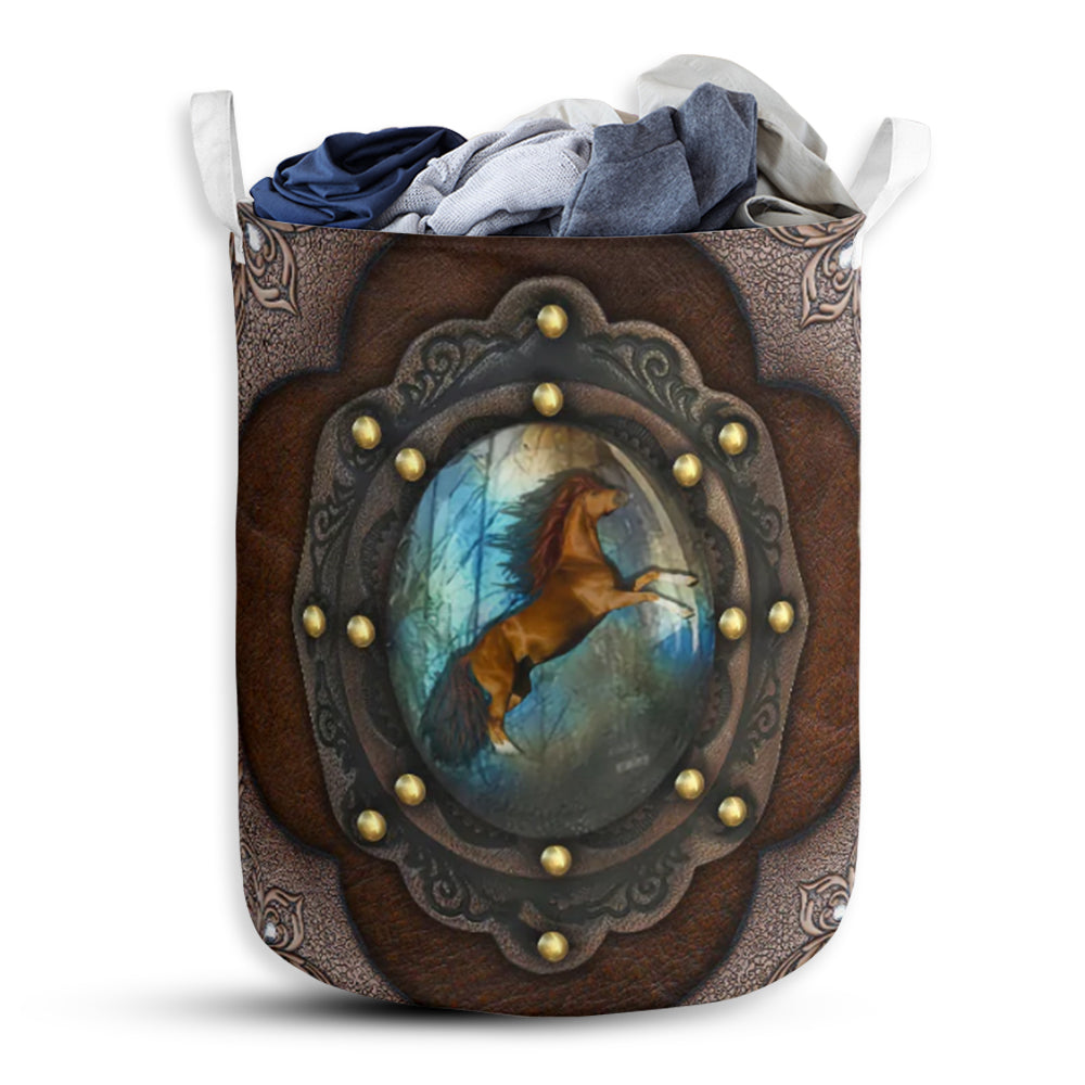 Horse Leather Brown Style Laundry Basket For Bathroom Bedroom Storage
