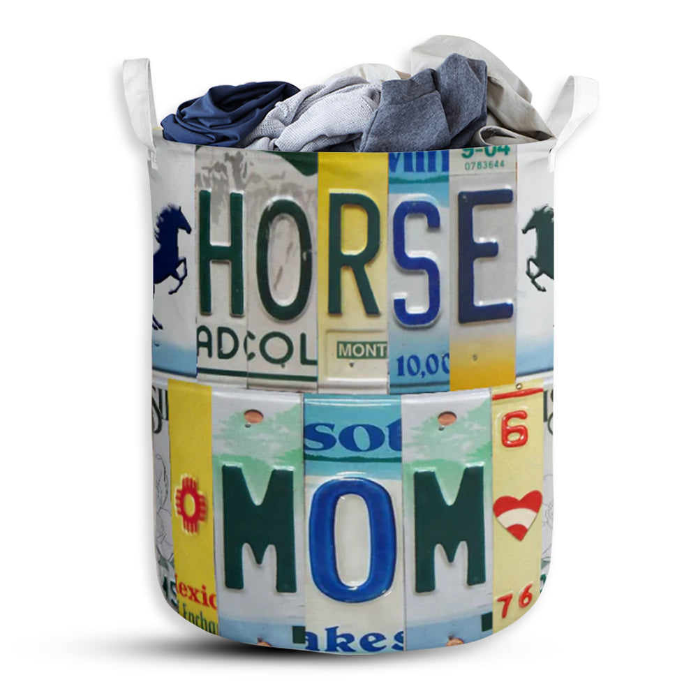 Horse Mom Live Love License Plate Laundry Basket For Bathroom Bedroom Storage