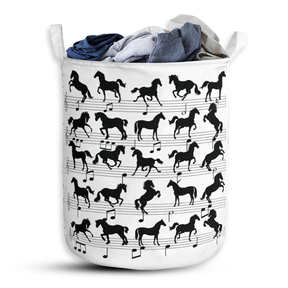Horse Music Notes Style Laundry Basket For Bathroom Bedroom Storage