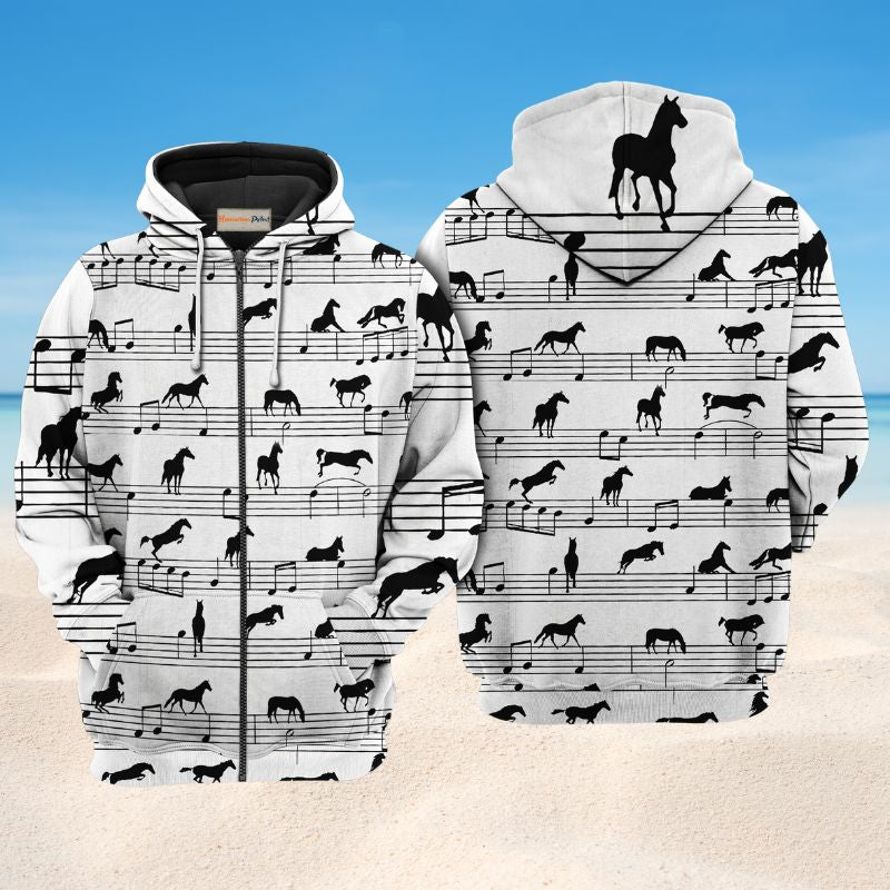 Horse Music Notes Hoodie For Country Streetwear Outdoor Trips And Everyday Comfort