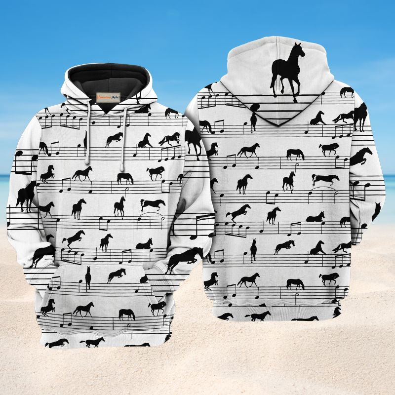 Horse Music Notes Hoodie For Country Streetwear Outdoor Trips And Everyday Comfort