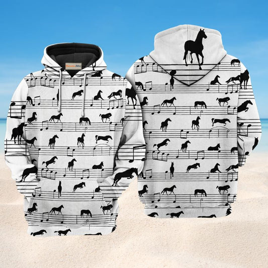 Horse Music Notes Hoodie For Country Streetwear Outdoor Trips And Everyday Comfort