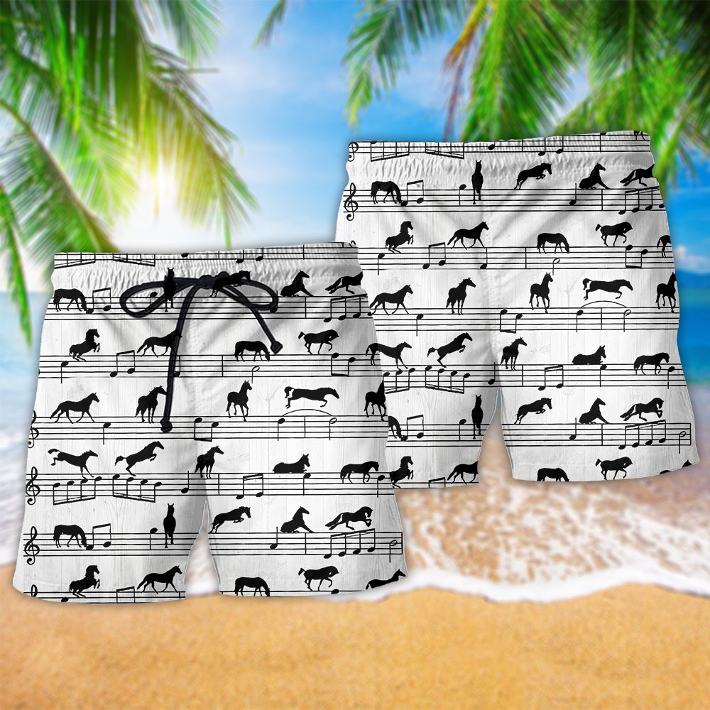 Horse Music Notes Minimal Beach Shorts Pattern Detail For Sunny Day Activities And Memorable Gift Ideas