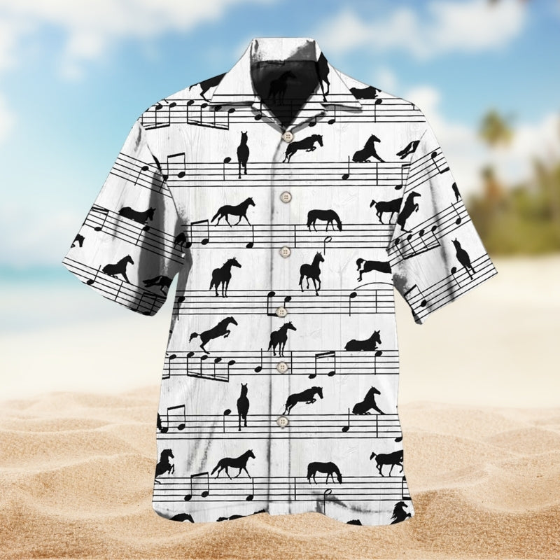Horse Music Hawaiian Shirt For Summer Vacation, Beach Travel, And Casual Wear