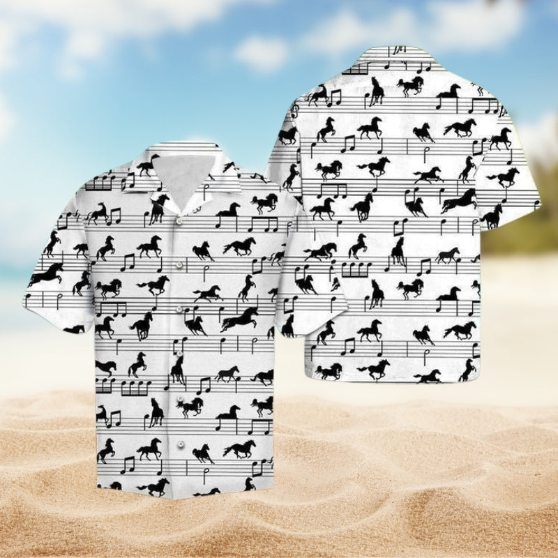 Horse Music Hawaiian Shirt For Summer Vacation, Beach Travel, And Casual Wear