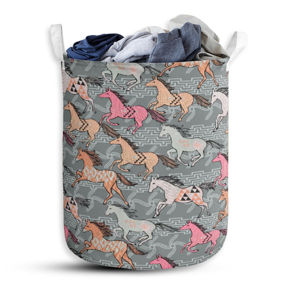 Horse Native Pattern Colorful Laundry Basket For Bathroom Bedroom Storage