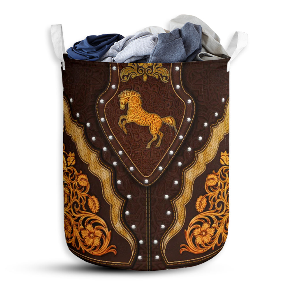 Horse Pattern Wood Royal Laundry Basket For Bathroom Bedroom Storage