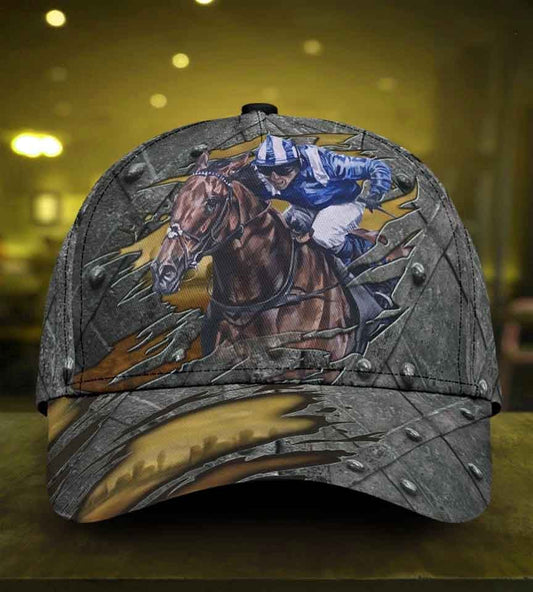 Horse Racing Crack Pattern Classic Cap For Outdoor Events Beach Travel And Relaxed Daily Style