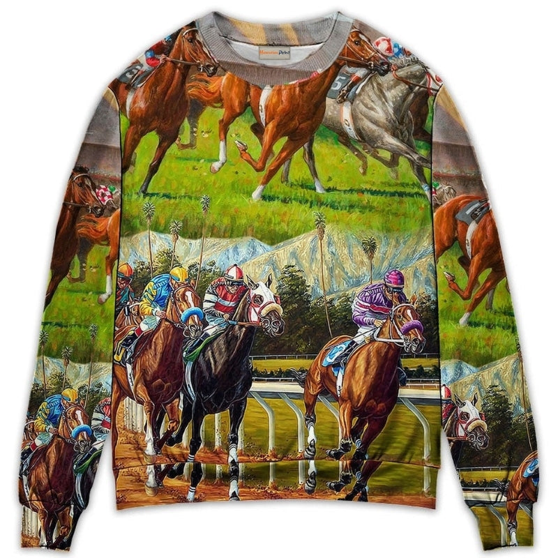 Horse Racing Forward Motion Sweater For Distinctive Animal Artwork Holidays And Thoughtful Gifts