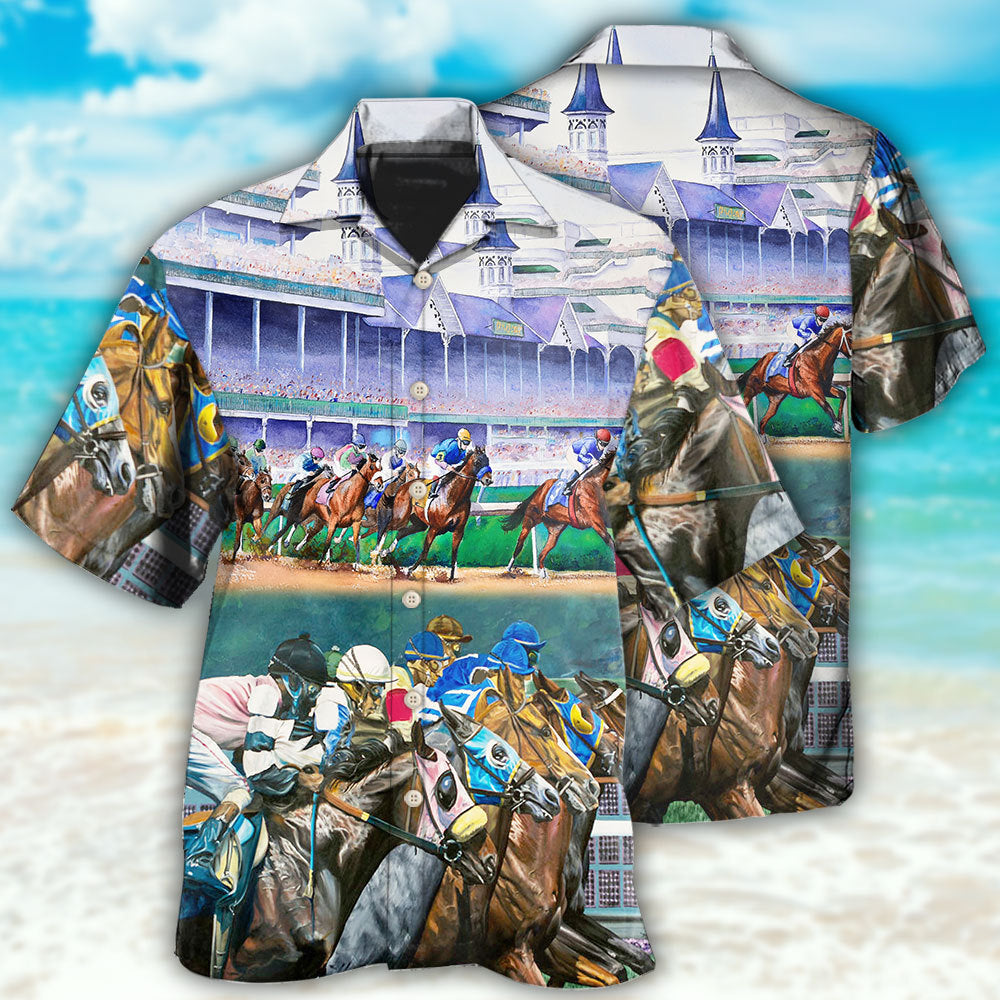 Horse Racing Pattern Hawaiian Shirt For Beach Days, Summer Outings, And Thoughtful Gift Giving