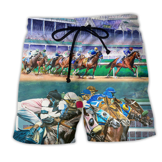 Horse Racing Beach Shorts Pattern View For Outdoor Adventures And Weekend Trips
