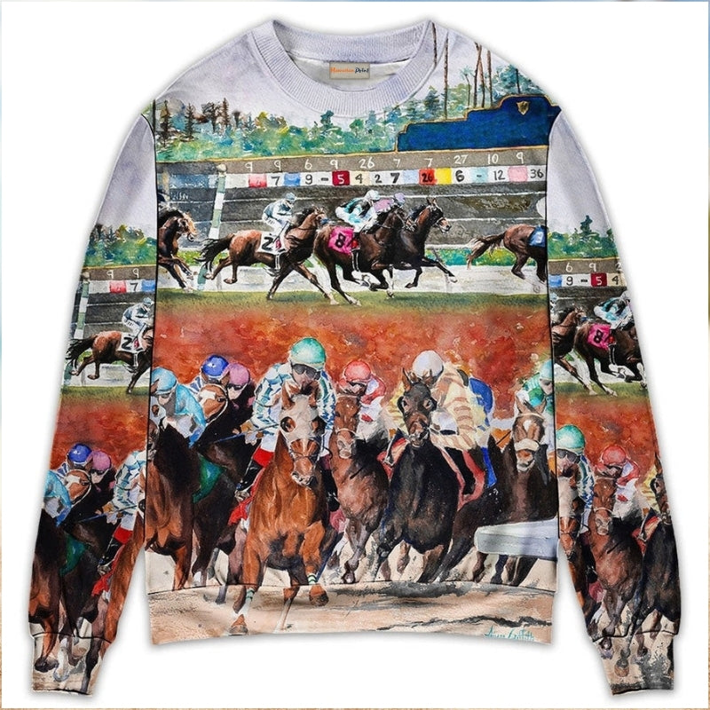 Horse Racing Wild Power Sweater For Casual Styling Weekend Outings And Creative Gift Giving