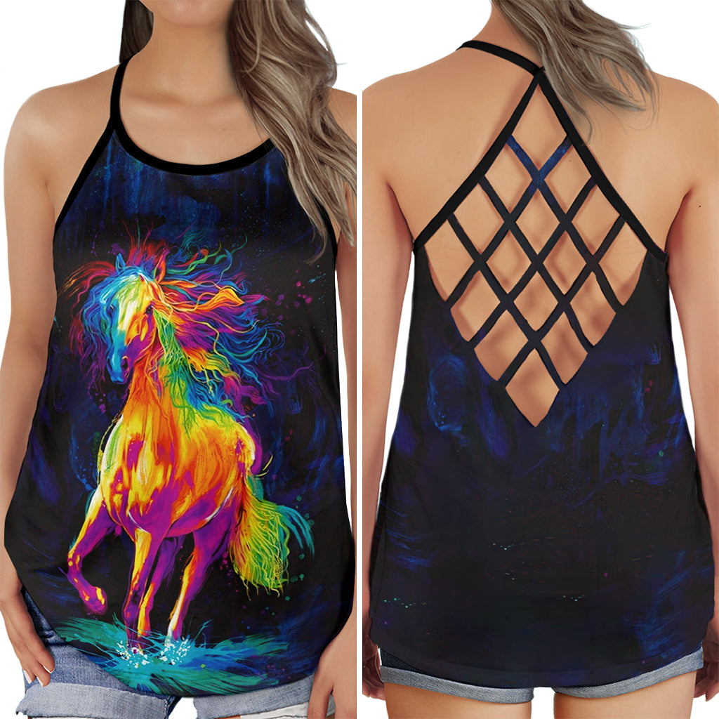 Horse Rainbow Run Colorful Hollow Tank Top For Yoga Workouts And Casual Wear