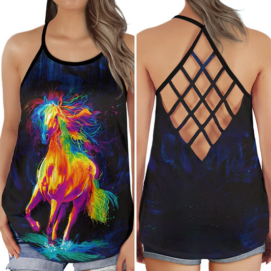 Horse Rainbow Run Colorful Hollow Tank Top For Yoga Workouts And Casual Wear