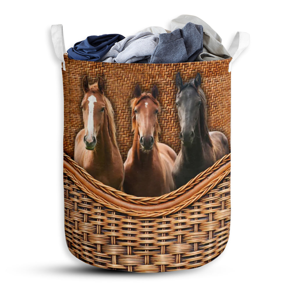Horse Rattan Texture Laundry Basket For Bathroom Bedroom Storage