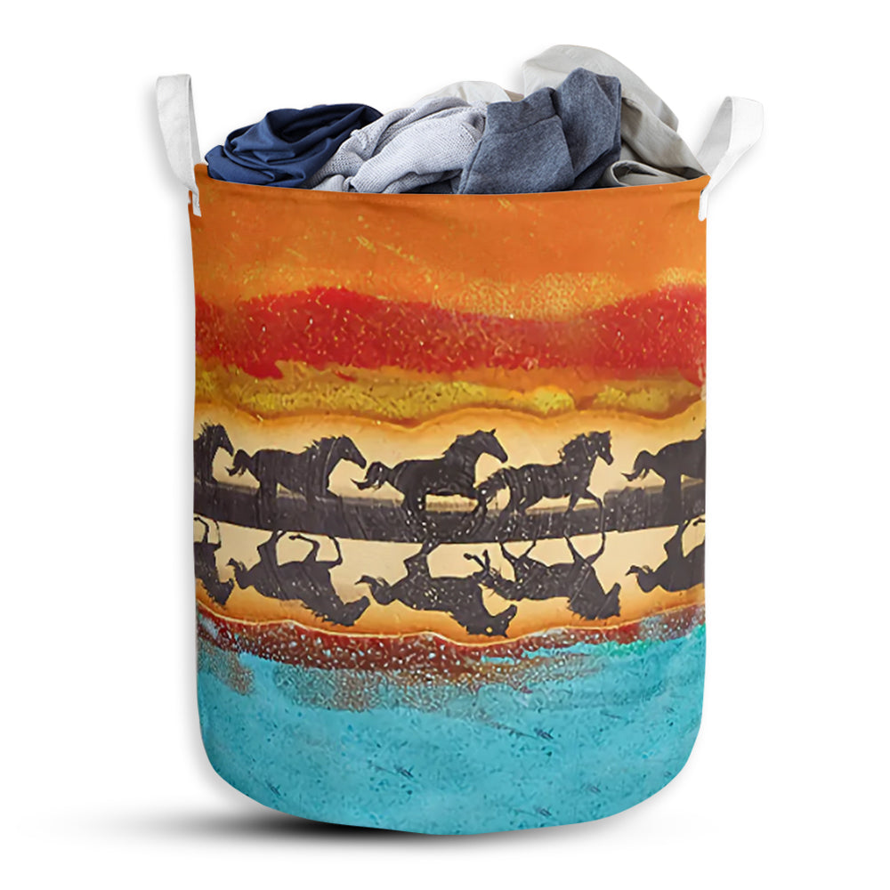 Horse Reflection In The Sunset Laundry Basket For Bathroom Bedroom Storage
