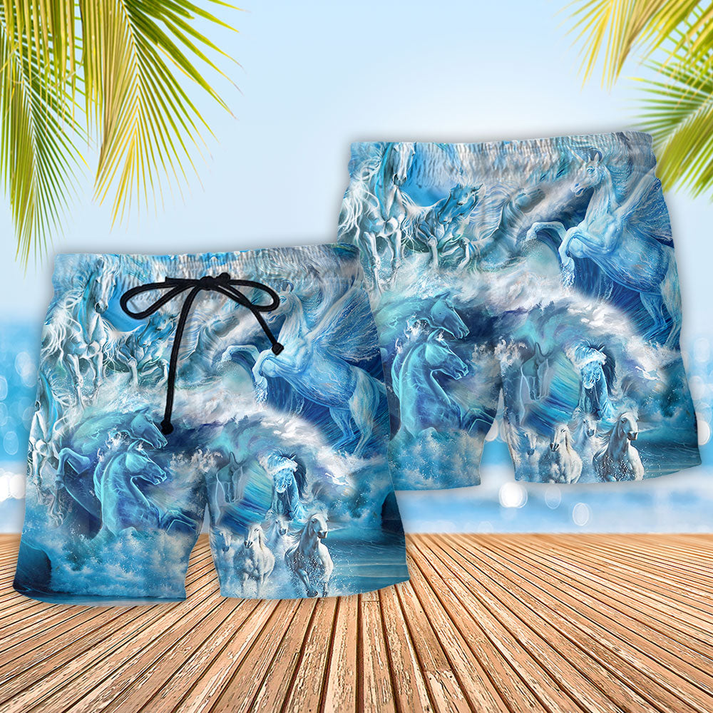 Horse Freedom Ocean Run Beach Shorts Pattern Detail For Casual Outings And Lightweight Summer Style