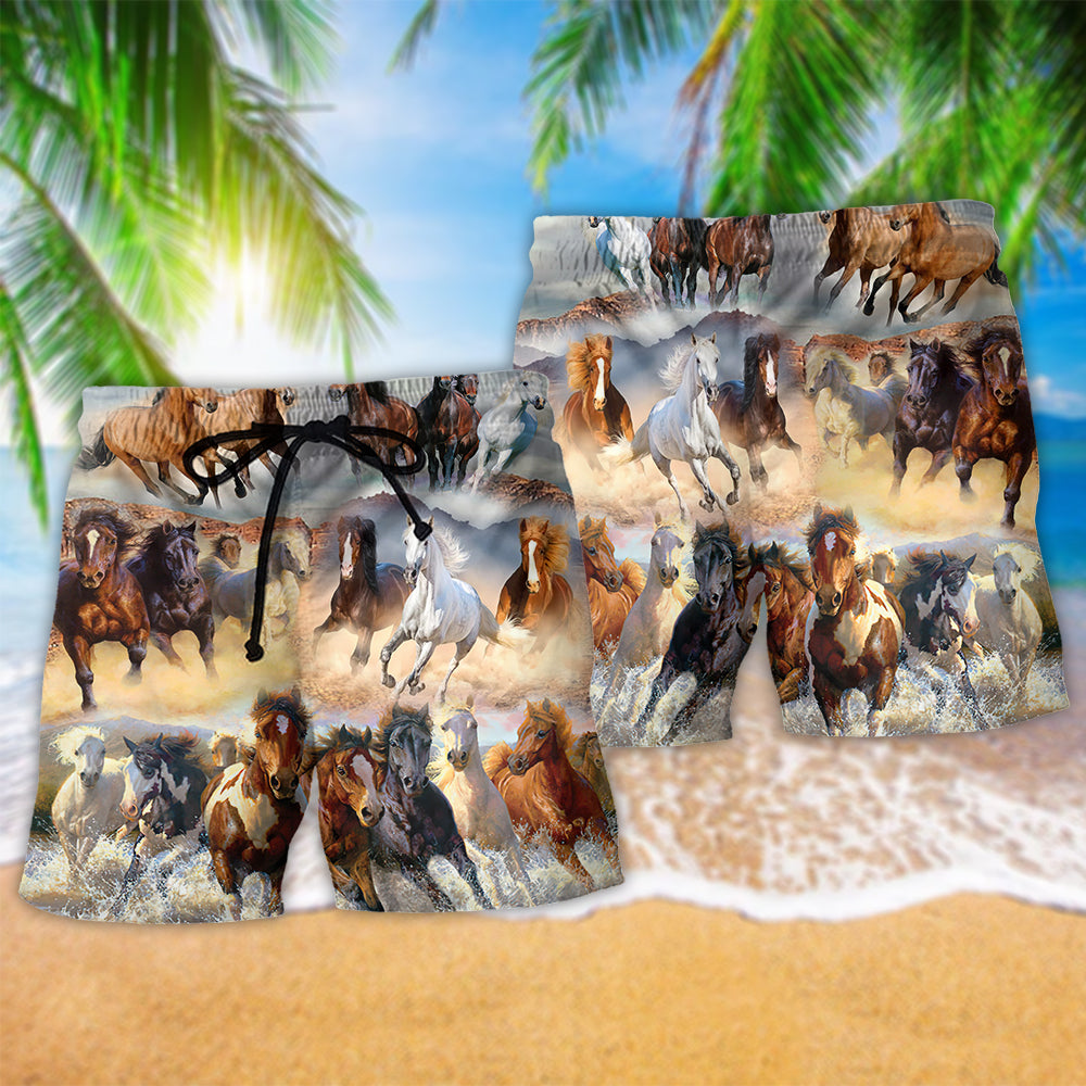Horse Beach Shorts Pattern Detail For Poolside Fun And Bright Seasonal Outfits