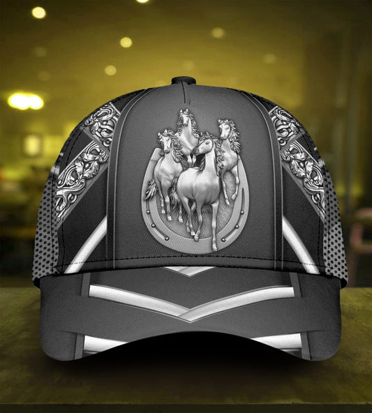 Horse Silver Pattern Elegant Classic Cap For Travel Adventures Weekend Wear And Casual Style