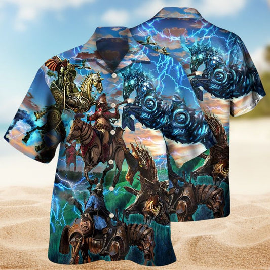 Horse Steampunk Mechanical Hawaiian Shirt For Island Vacations, Casual Events, And Distinctive Seasonal Style