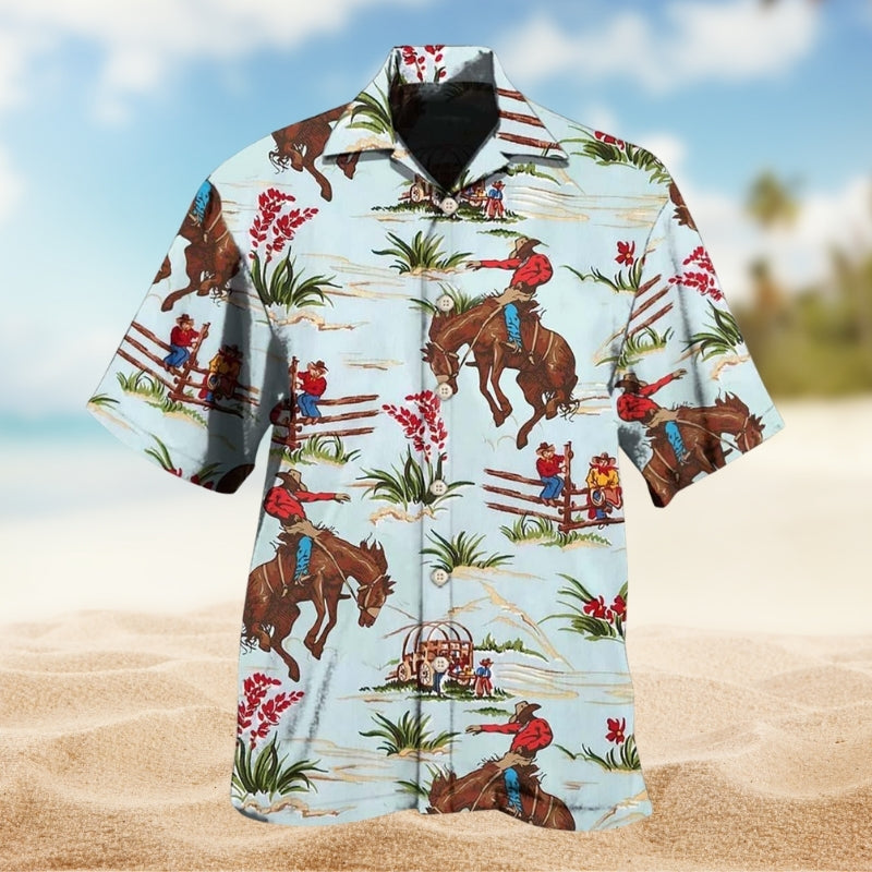 Western Horse Hawaiian Shirt For Weekend Escape, Beachside Event, And Coastal Casual Wear