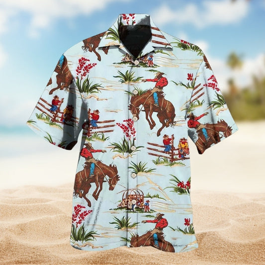 Western Horse Hawaiian Shirt For Weekend Escape, Beachside Event, And Coastal Casual Wear