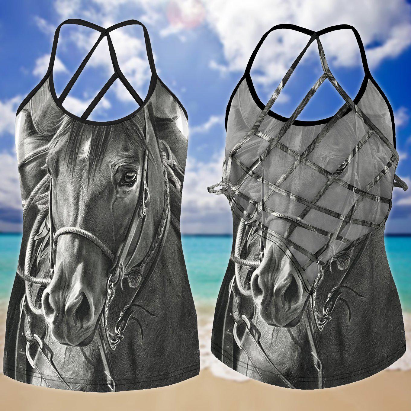 Horses Love And Life Hollow Tank Top For Yoga Practice And Vacation Outfits