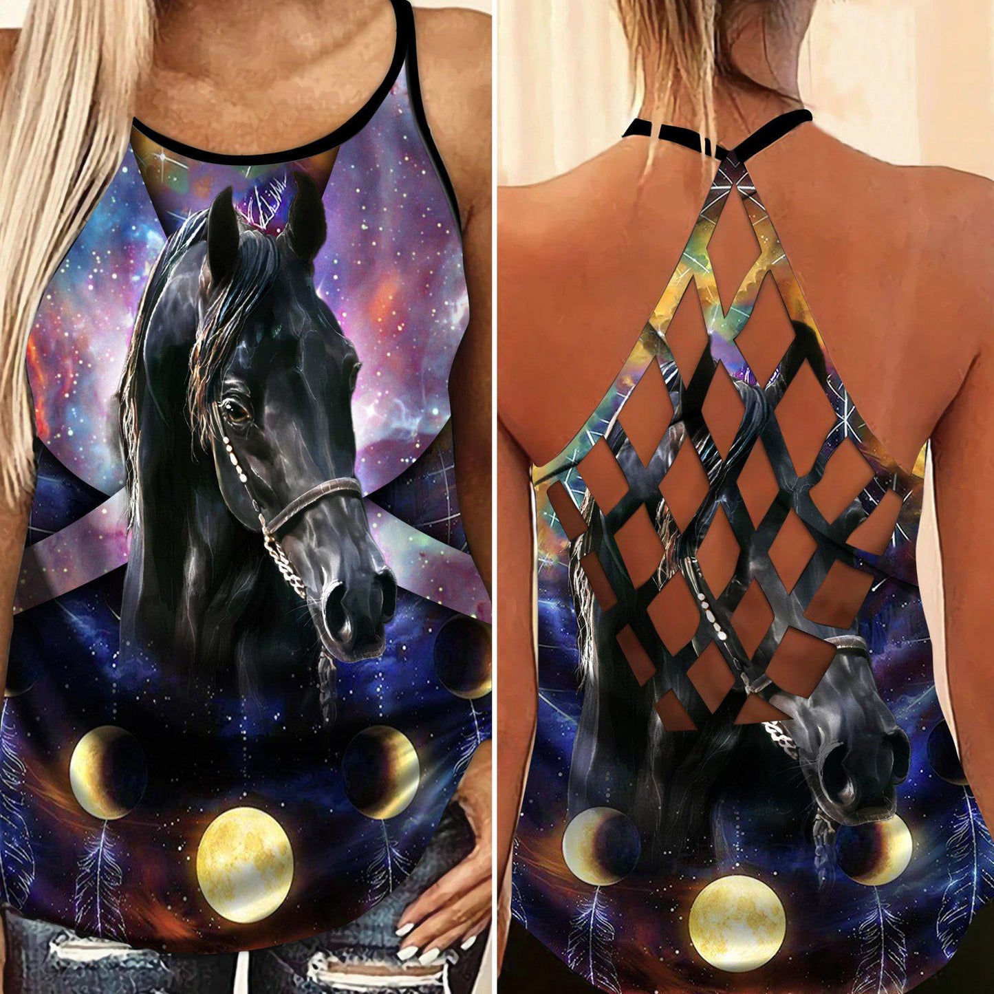 Horses Love And Life Hollow Tank Top For Outdoor Activities And Athleisure