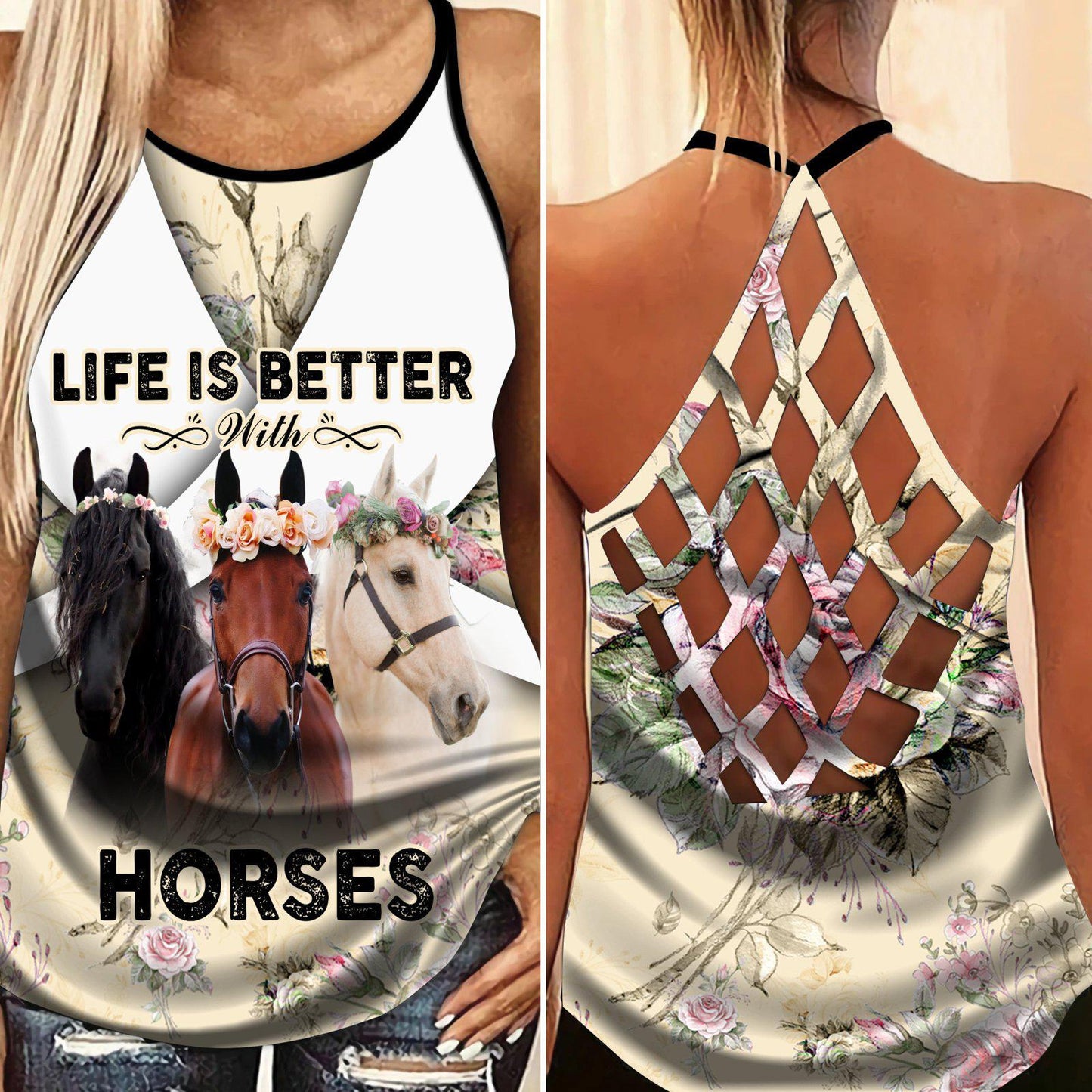 Horses Love And Life Hollow Tank Top For Fitness Sessions And Summer Events
