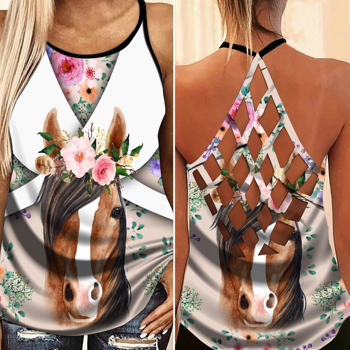 Horses Love And Life Hollow Tank Top For Studio Workouts And Casual Wear