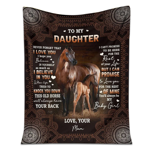Horse To My Daughter Horse Brown Flannel Blanket For Cozy Bedroom Sofa Decor