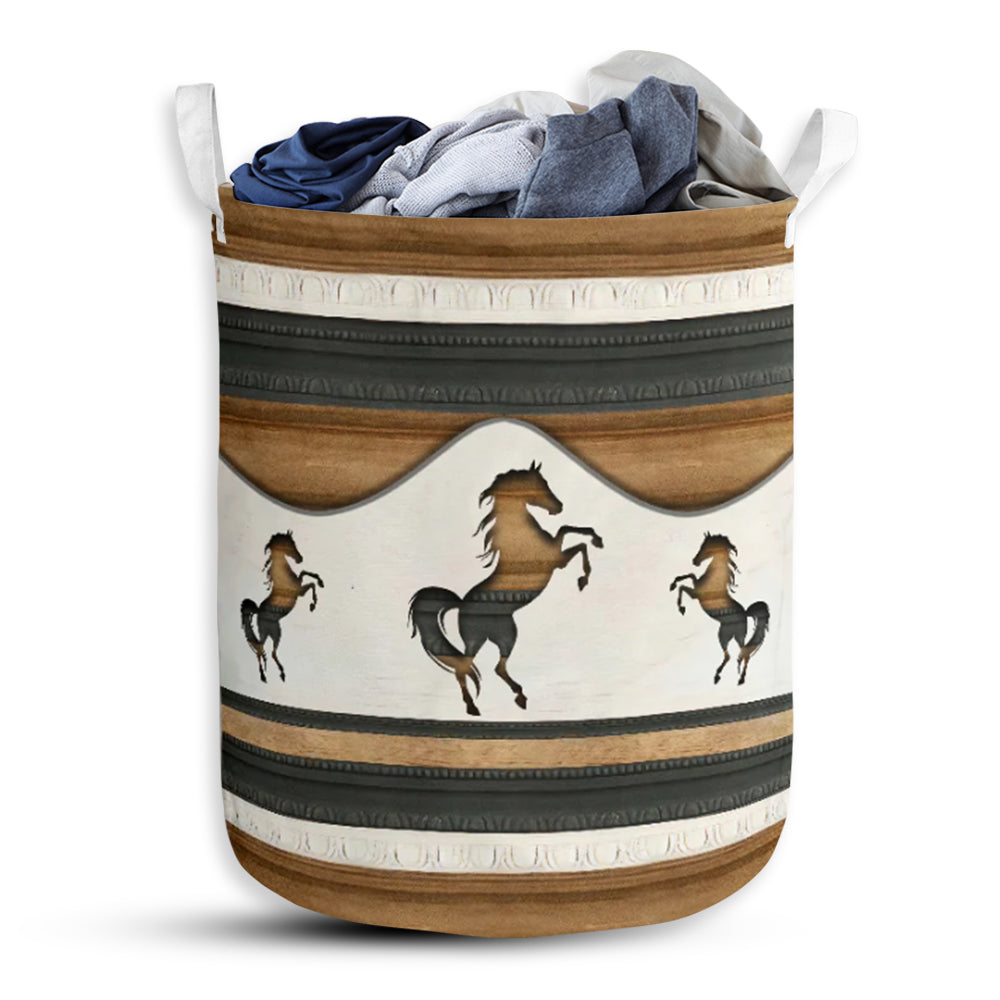 Horse Wood Color Laundry Basket For Bathroom Bedroom Storage
