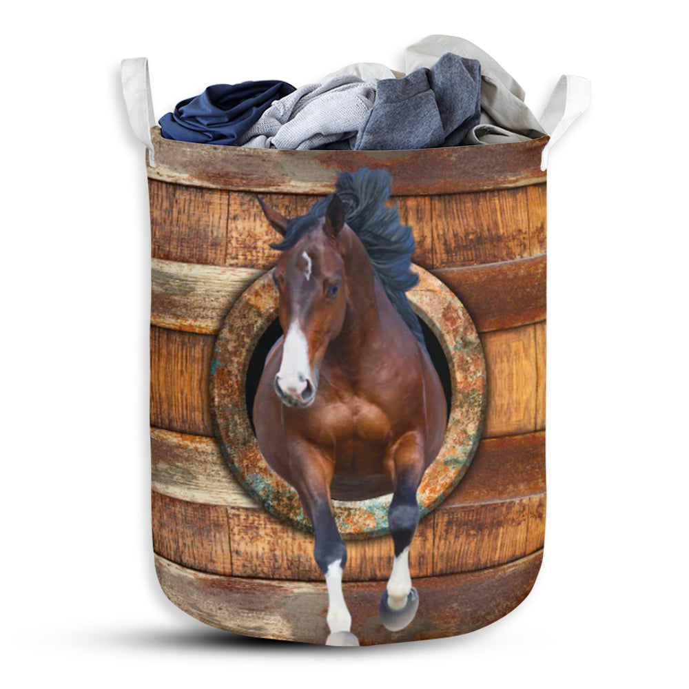 Horse Wood Vintage Laundry Basket For Bathroom Bedroom Storage