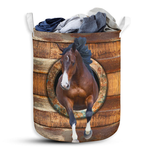 Horse Wood Vintage Laundry Basket For Bathroom Bedroom Storage