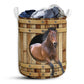 Horse Wooden Barrel Laundry Basket For Bathroom Bedroom Storage
