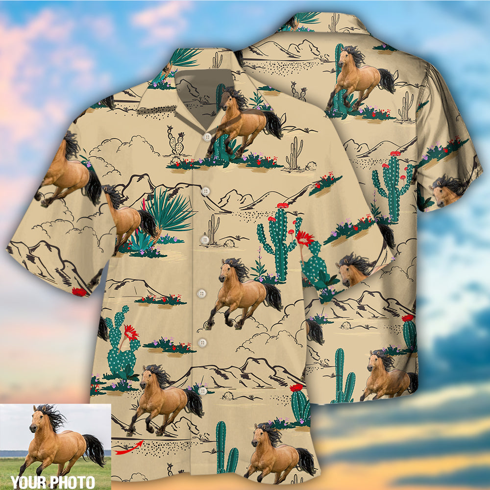 Horse Desert Custom Photo Hawaiian Shirt For Beach Parties And Weekend Getaways