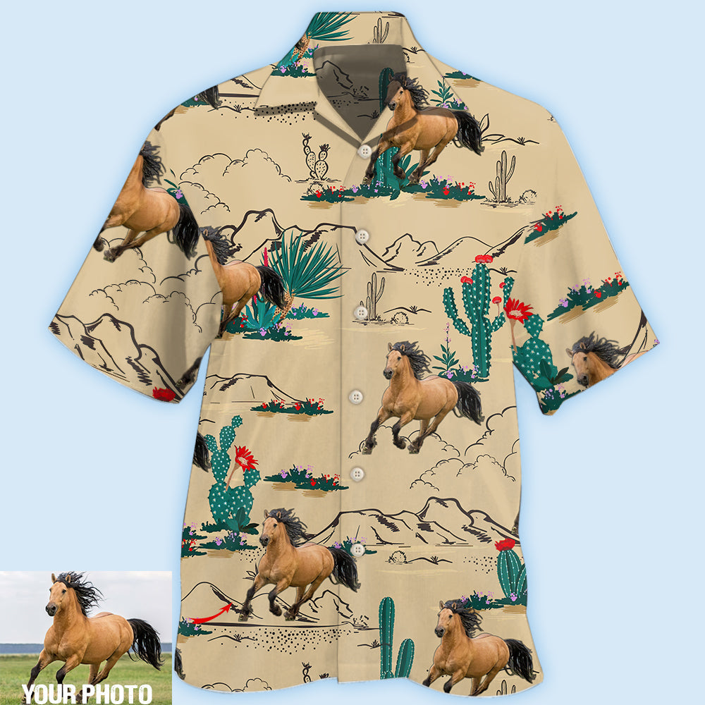 Horse Desert Custom Photo Hawaiian Shirt Design View For Casual Summer Styling