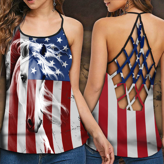 Horse America Patriotic Spirit Hollow Tank Top For Yoga Workouts And Festival Wear