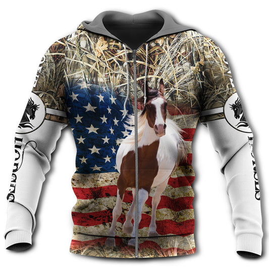 Horse America Patriotic Hoodie For Rustic Casual Looks Outdoor Events And Comfortable Layering