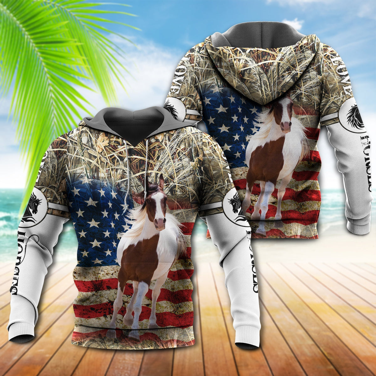 Horse America Patriotic Hoodie For Rustic Casual Looks Outdoor Events And Comfortable Layering