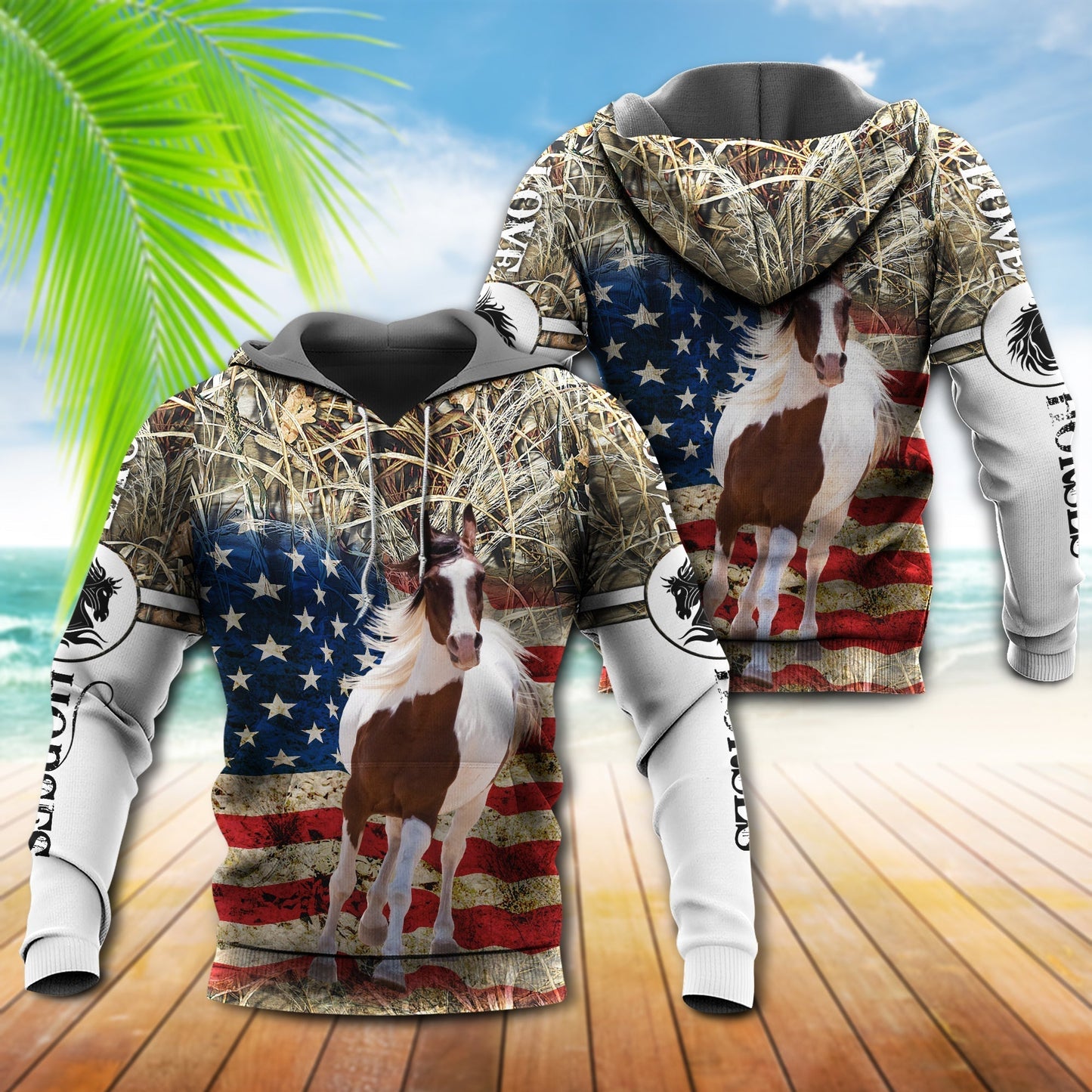 Horse America Patriotic Hoodie For Rustic Casual Looks Outdoor Events And Comfortable Layering
