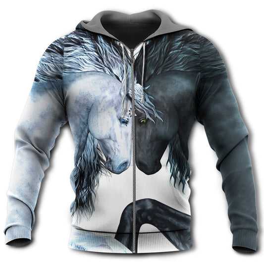 Black White Horse Hoodie For Horse Inspired Streetwear Holidays And Comfortable Outfits