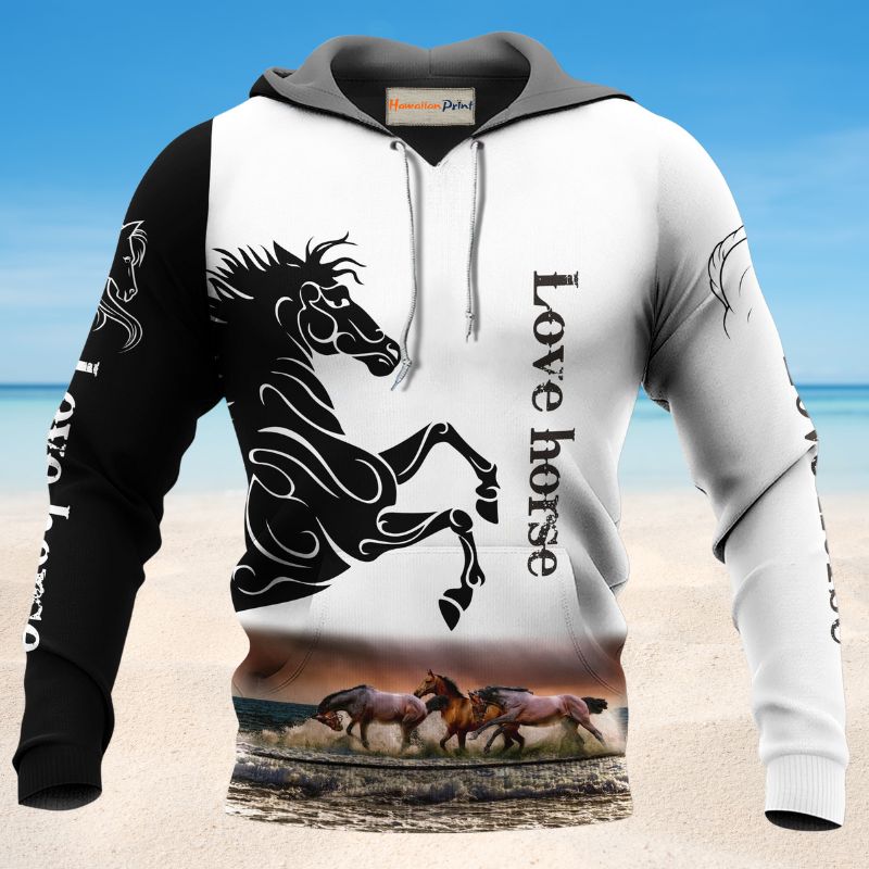 Black White Elegant Horse Hoodie For Ranch Style Adventures Daily Wear And Thoughtful Gifts